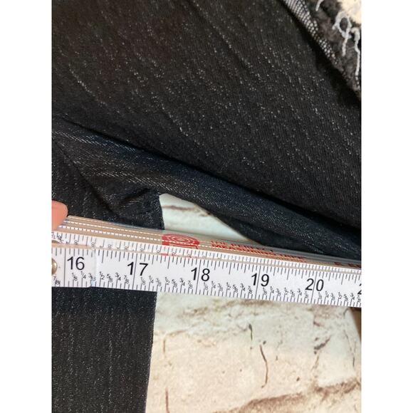 A.Z.I. NY Jacket Womens Small Denim Jean Black Patchwork Fringed Distressing - Picture 7 of 12